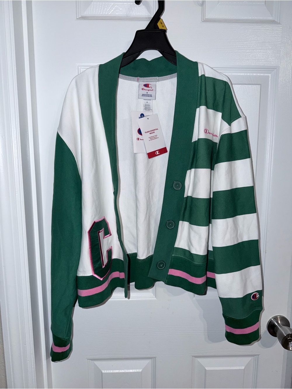 Champion Green, White & Pink Striped Cardigan